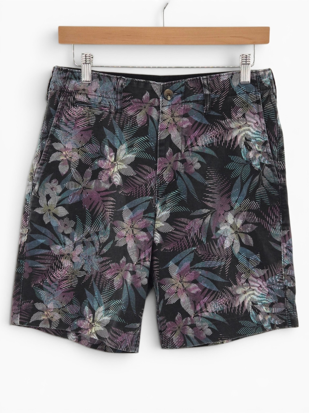 American Eagle Men's Black Tropical Bermuda Shorts 29W Next Level Flex Stretch
